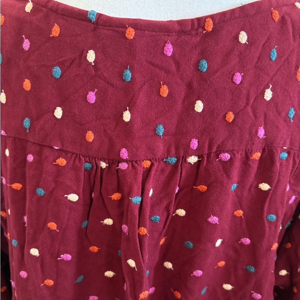 Large Maeve by Anthropologie Dottie Embroidered Blouse Burgundy Polka Dot - Picture 12 of 14
